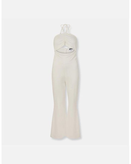 Amy Lynn White Halter Neck Solid Patterned Jumpsuit