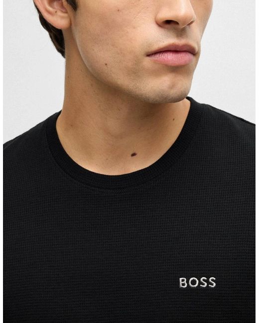 Boss Black Boss Waffle Cotton-Blend Pyjama T-Shirt With Embroidered Logo Nos for men
