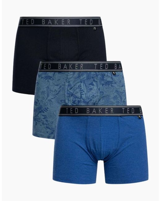 Ted Baker Blue 3-Pack Floral Print Boxer Briefs, Mazarine for men