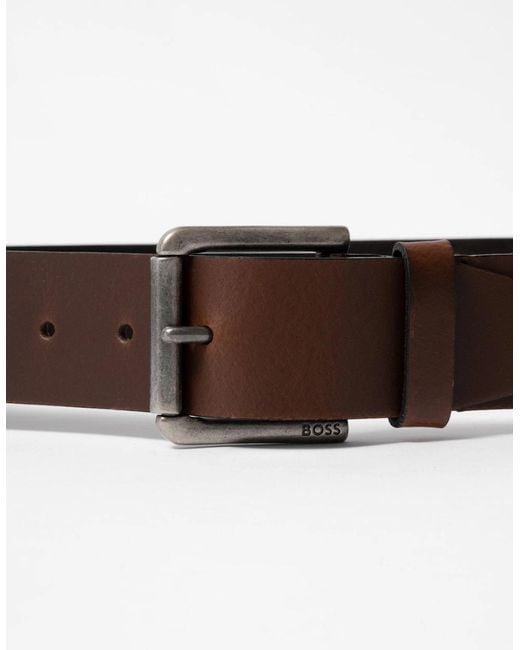 Boss Brown Boss Joris Italian Leather Belt With Engraved Buckle for men