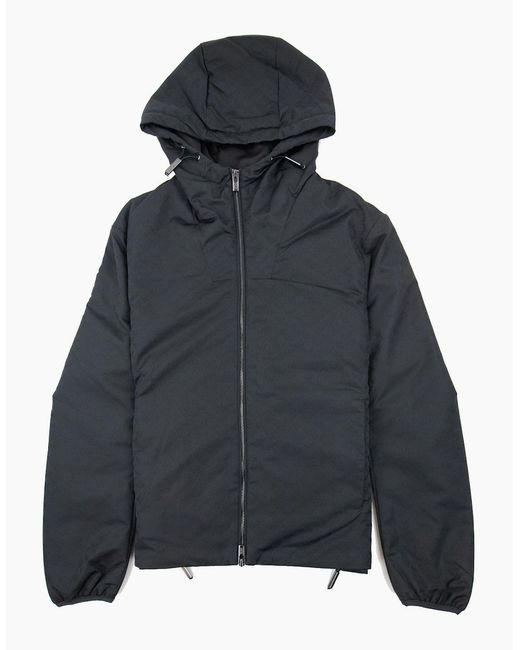 Emporio Armani Blue Hooded Nylon Jacket With All-Over Jacquard Monogram for men