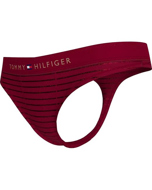 Tommy Hilfiger Black Lurex Pinstripe Thong, Deep Rouge