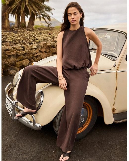 Ro&zo Brown Modal Bubble Hem Top