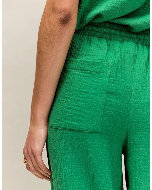Ro&zo Green Petite Cheesecloth Drawstring Cuffed Trousers