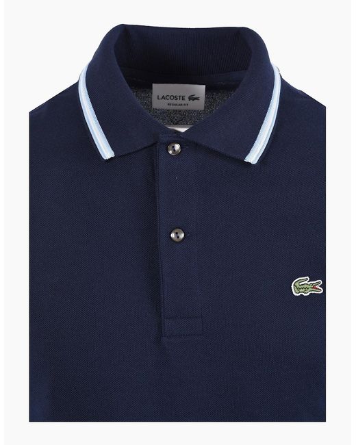 Lacoste Blue Short Sleeved Ribbed Collar Polo for men