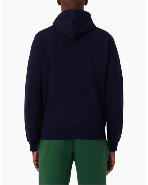 Lacoste Blue Fleece Hoodie Organic Cotton Pullover Classic Fit Sportswear Hooded for men
