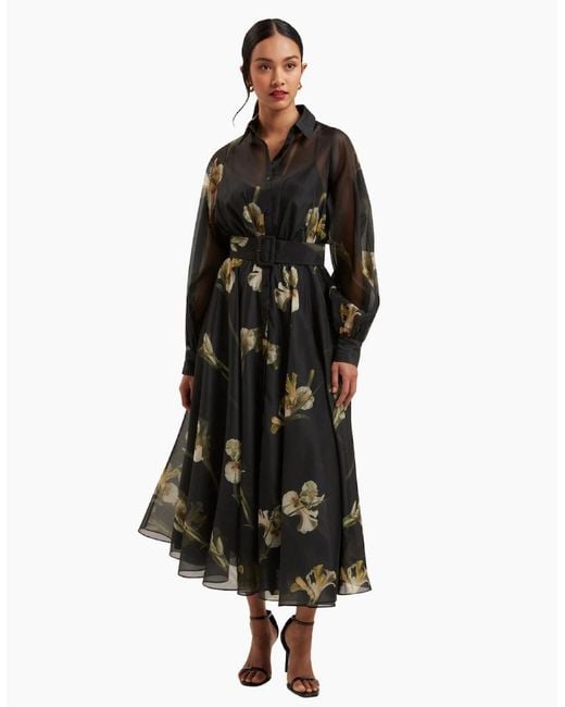 Ted Baker Black Liorra Printed Organza Belted Midi Dress