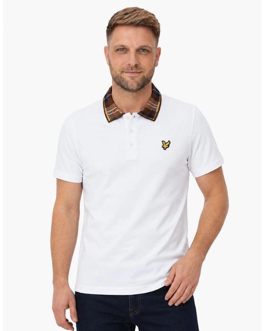 Lyle & Scott White Lyle & Scott Tartan Collar Polo Shirt for men