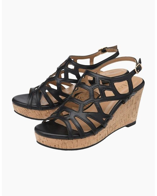 Lotus Black Rhi Wedge Sandals