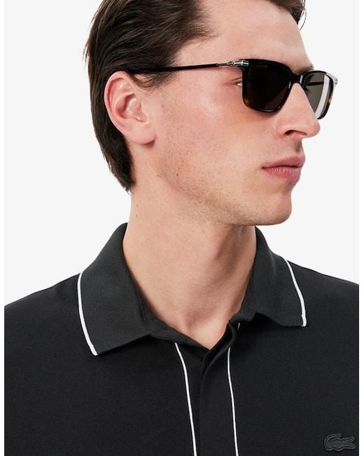 Lacoste Black Regular Fit Paris Stretch Piqué Polo Shirt for men