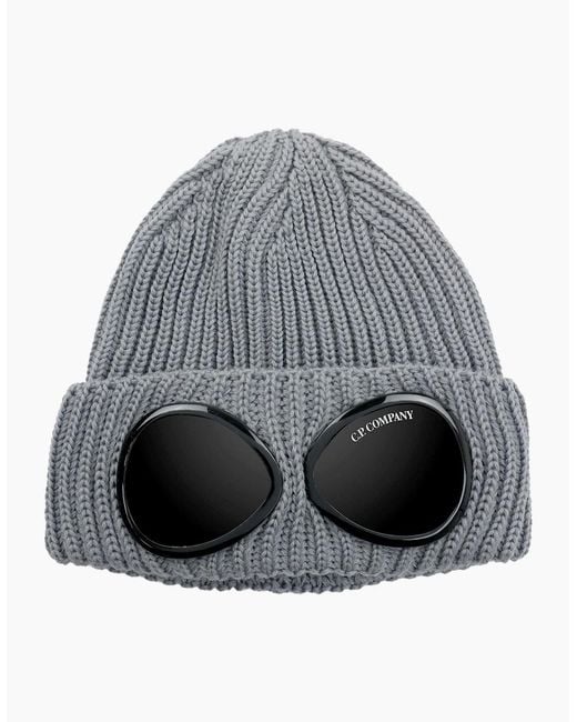 C P Company Gray Extra Fine Merino Wool Goggle Beanie M92 for men
