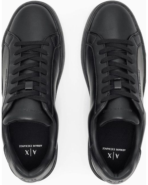 ARMANI EXCHANGE Black Leather Triple Sneaker Trainer for men