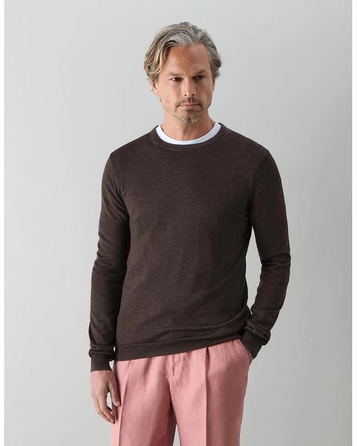 Oliver Sweeney Brown Merino Wool Crew Neck Jumper for men