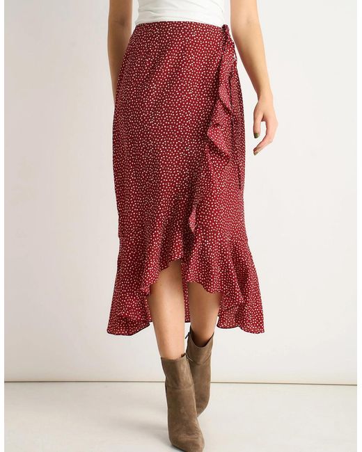 Gini London Red Polka Dot Ruffle Midi Skirt