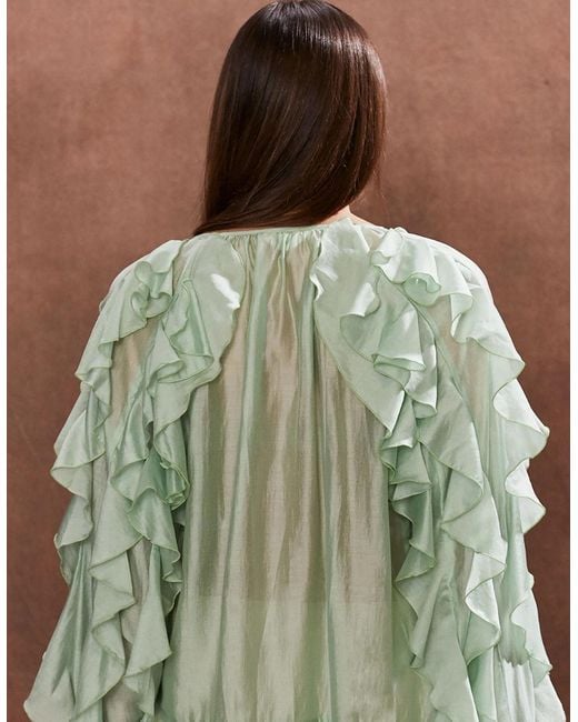 Ro&zo Green Ruffle-Detail Boho Blouse