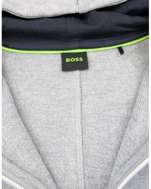 Boss White Saggy Embroidered Contrast Logo Zip Up Sweatshirt 059 for men