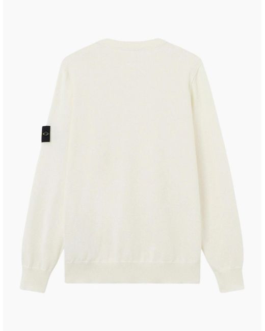 Stone Island White Soft Organic Cotton Ribbed Neckline Ivory Sweatshirt for men