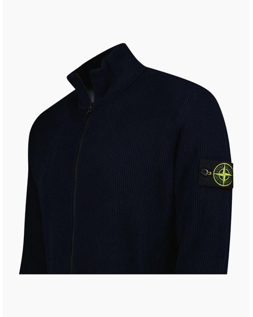 Stone Island Blue Ribbed Soft Organic Cotton Zip-Up Jumper for men