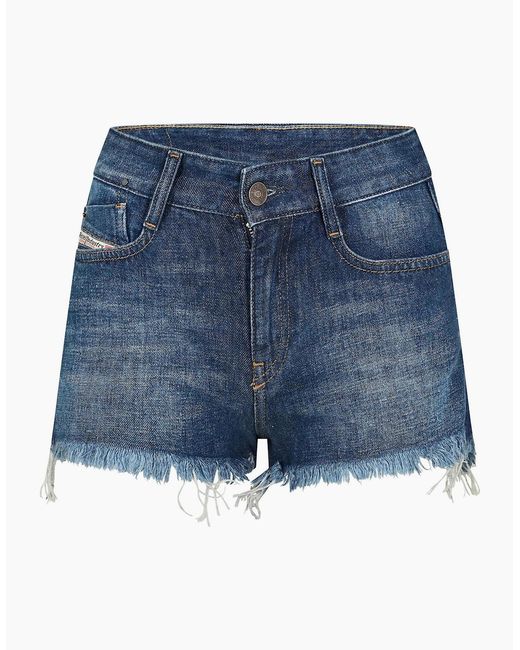 DIESEL Blue Rifty Denim Shorts With Frayed Hem