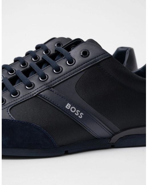 Boss Blue Boss Saturn Low Profile Mixed Material Trainers With Suede And Faux Leather Nos for men