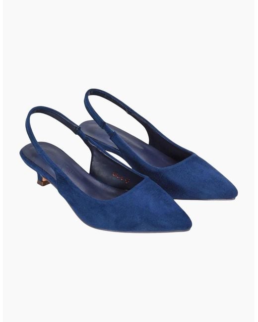 XY London Blue Ladies Leila Sling Back Low Kitten Heel Court Shoes