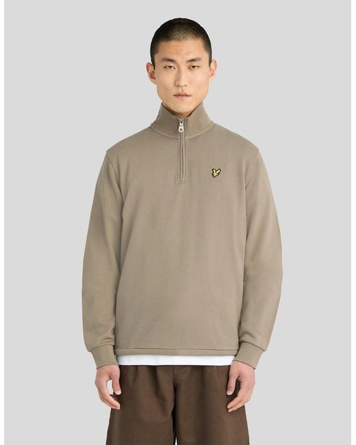Lyle & Scott Gray Cotton Loopback 1/4 Zip Sweatshirt for men