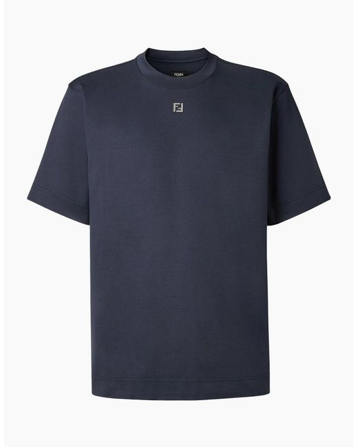Fendi Blue Ff Metal Detail Plaque T-Shirt for men