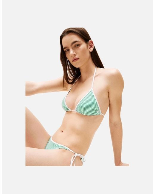 Tommy Hilfiger Blue Seersucker Stripe Triangle Bikini Top, Radiant