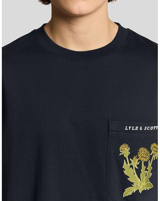 Lyle & Scott Blue Botanical Embroidered Pocket T-Shirt for men