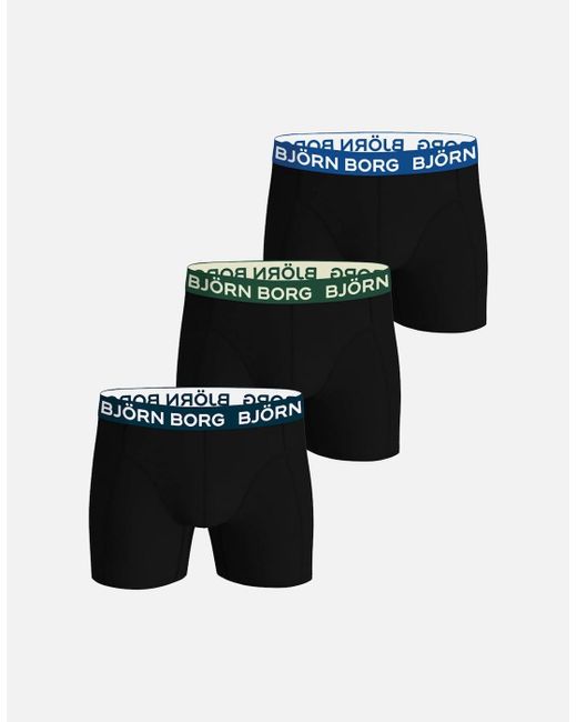Björn Borg Black 3-Pack Coloured Waistbands Cotton Stretch Boxer Briefs for men