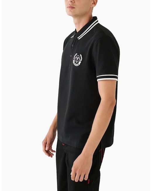 True Religion Black Polo Shirt Relaxed Fit Laurel Buddah Face Pique Polo Shirts for men