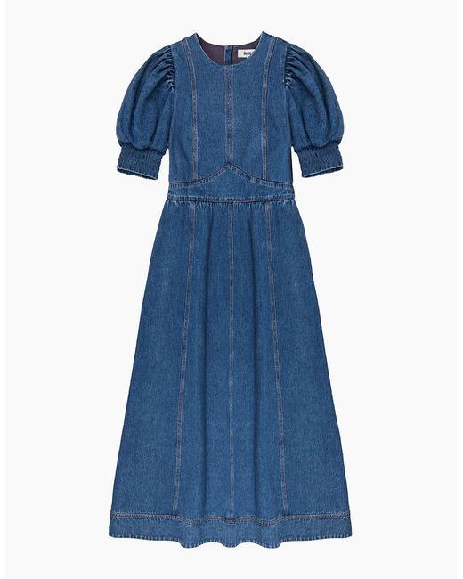 Ro&zo Blue Petite Denim Puff Sleeve Midi Dress