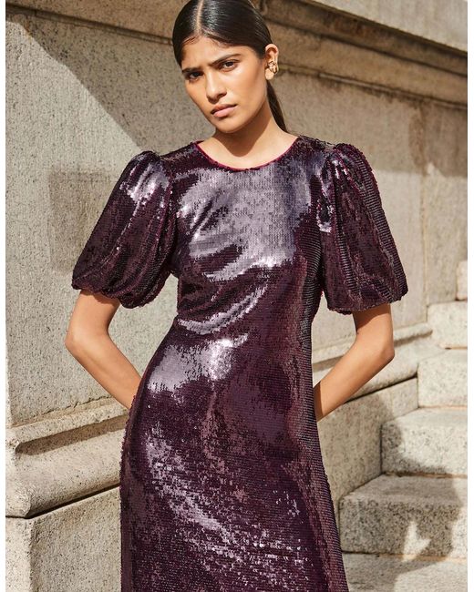 Ro&zo Purple Annabelle Wine Puff Sleeve Dress