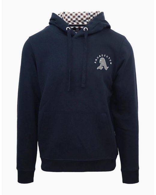Aquascutum Blue Hooded Neck Long Sleeve Sweatshirt With Kangaroo Pocket for men