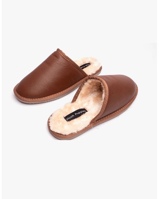 Hush Puppies Brown Coady Leather Slipper Classic Slippers Tan for men