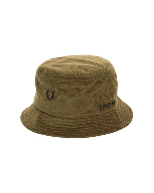 Fred Perry Green Branded Cord Waffle Style Bucket Hat for men