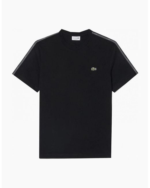 Lacoste Black T-Shirt With Logo Taping for men