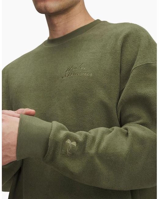 Under Armour Green Terry Lettering Crew Neck Drop Shoulder Sweatshirt for men