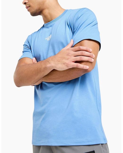 The North Face Blue T Shirt Centre Logo Crew Neck Short Sleeve Cotton Summer Tee for men