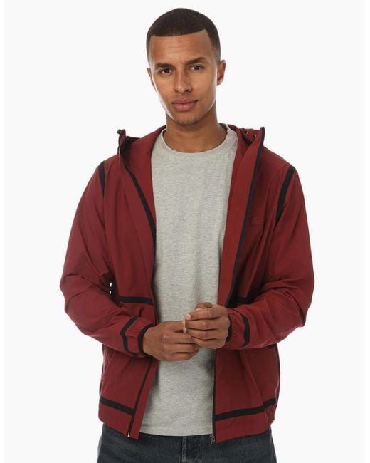 Lacoste Red Hooded Lettering Light Zip Jacket for men