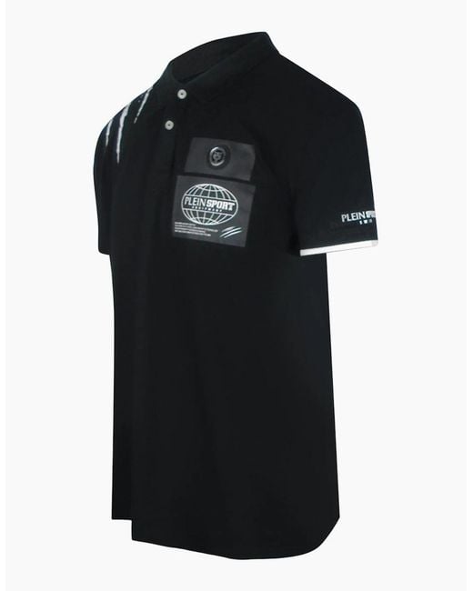 Philipp Plein Black Plein Sport Scratched Shoulder Polo Shirt for men