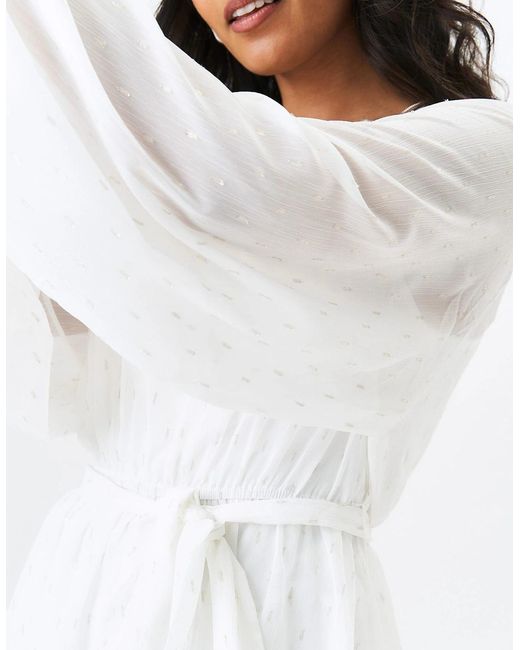 Gini London White Ivory Long Sleeve Chiffon Foil Mini Dress