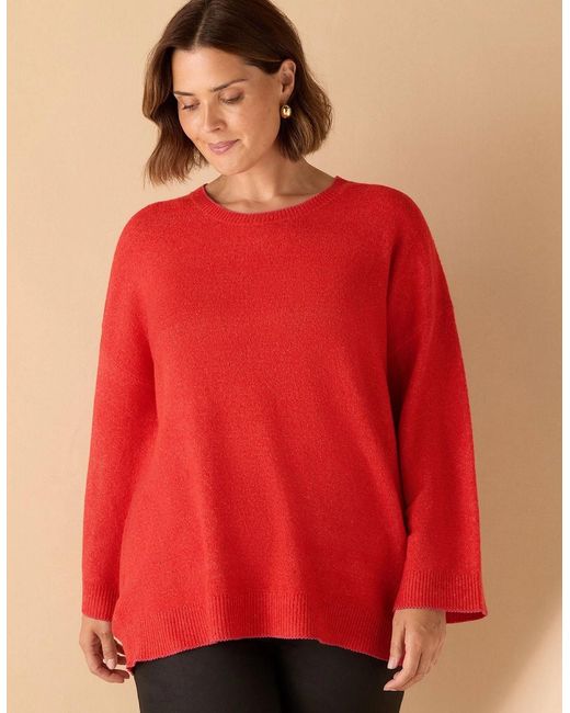 Live Unlimited London Red Crew Neck Contrast Stitch Knit Jumper