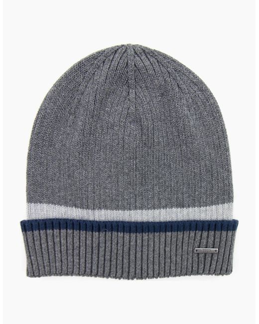 Boss Gray Ribbed Striped Beanie for men