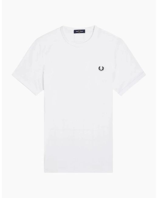 Fred Perry White T Shirt Ringer Crew Neck Short Sleeve Summer Tee for men