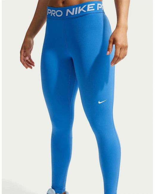 Nike Blue Pro Mid Rise Mesh Panelled Leggings