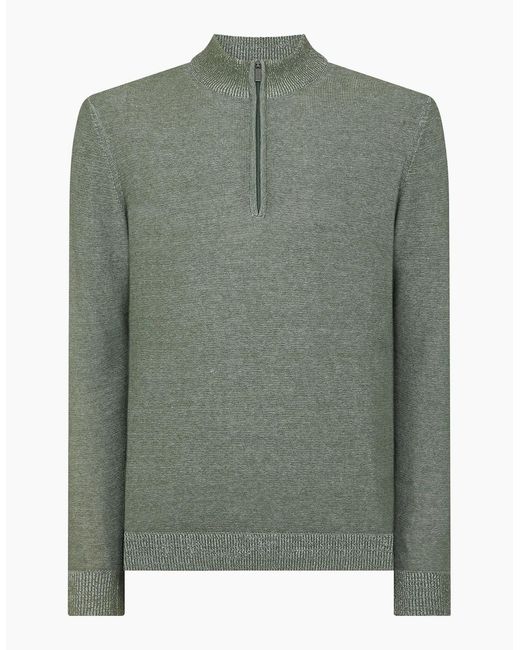 Remus Uomo Green Two Tone Half Zip Knit Sweater for men