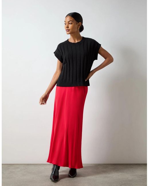 Ro&zo Red Satin Bias Cut Skirt