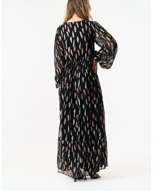 Gini London Black Metallic Print Full Sleeve Maxi Dress