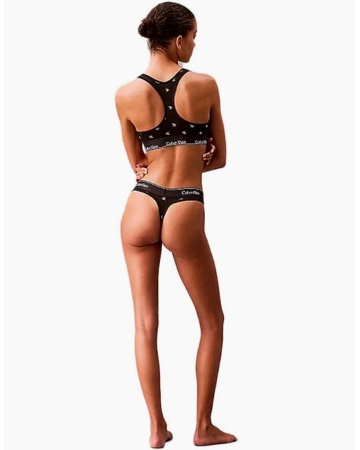 Calvin Klein Black Diamond Logo Print Thong